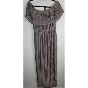 Dress the Population Athena Maxi Metallic Pleated Off Shoulder Dress Brown L